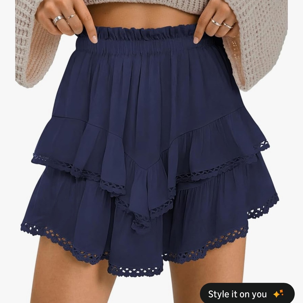 Navy Blue High Waist Tiered Mini Skirt